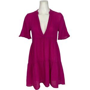 Anthropologie The Kallie Flowy Tunic Dress XXS 2XS Pink Short Sleeve Mini Tiered